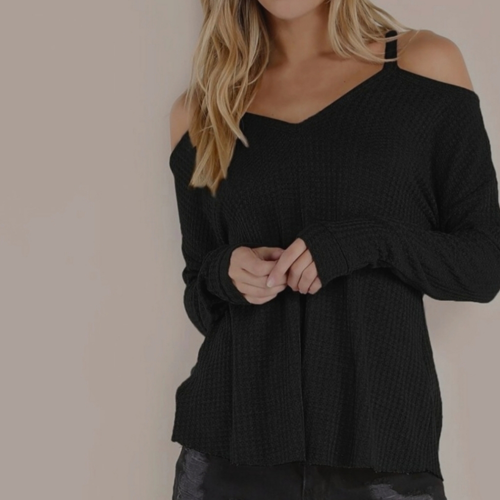 💫Waffle Knit Cold Shoulder T-shirt💫
